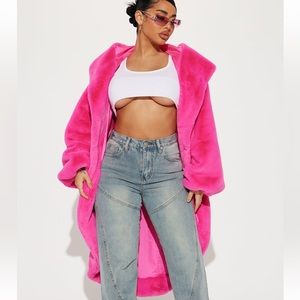 Snow Angel Faux Fur Coat - Fuchsia